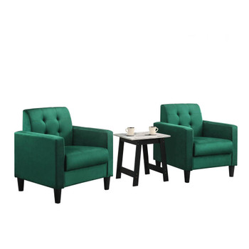 Lilola Home Hale Green Velvet Armchairs and End Table Living Room Set 89005GN-SET
