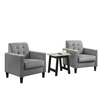 Lilola Home Hale Light Gray Velvet Armchairs and End Table Living Room Set 89005GY-SET
