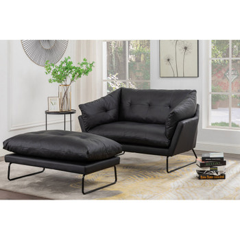 Lilola Home Karla Black PU Leather Contemporary Loveseat and Ottoman 88863BK
