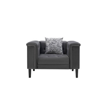 Lilola Home Mary Dark Gray Velvet Tufted Chair With 1 Accent Pillow 89223-C
