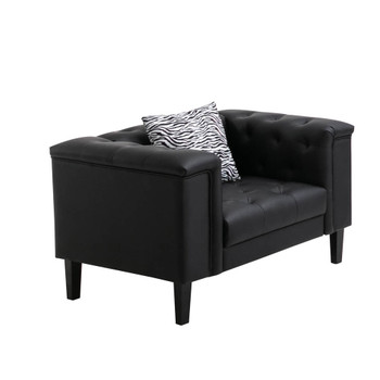 Lilola Home Sarah Black Vegan Leather Tufted Chair With 1 Accent Pillow 89224-C
