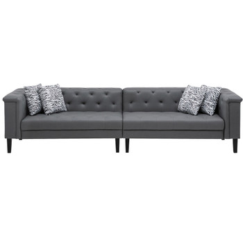 Lilola Home Sarah Gray Vegan Leather Tufted Sofa With 4 Accent Pillows 89225-S
