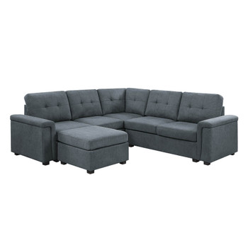 Lilola Home Isla Gray Woven Fabric 6-Seater Sectional Sofa with Ottoman 81804-1C
