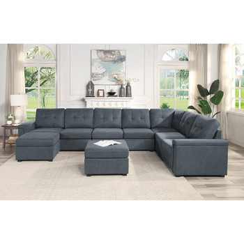 Lilola Home Isla Gray Woven Fabric 9-Seater Sectional Sofa with Ottomans 81804-2A
