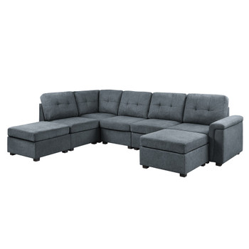 Lilola Home Isla Gray Woven Fabric 7-Seater Sectional Sofa with Ottomans 81804-3B
