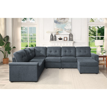 Lilola Home Isla Gray Woven Fabric 7-Seater Sectional Sofa with Ottoman 81804-4A
