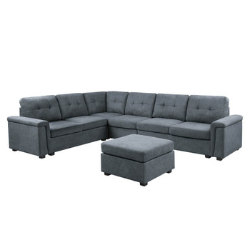 Lilola Home Isla Gray Woven Fabric 7-Seater Sectional Sofa with Ottoman 81804-4B
