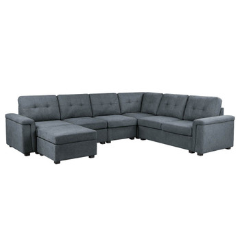 Lilola Home Isla Gray Woven Fabric 7-Seater Sectional Sofa with Ottoman 81804-4C
