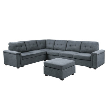 Lilola Home Isla Gray Woven Fabric 7-Seater Sectional Sofa with Ottoman 81804-4C
