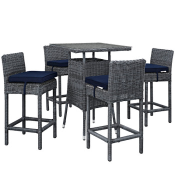 Modway Summon 5 Piece Outdoor Patio Sunbrella® Pub Set EEI-1971-GRY-NAV-SET