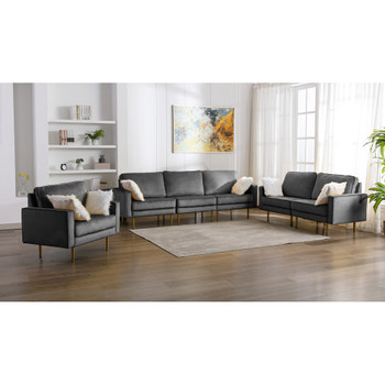 Lilola Home Theo Gray Velvet Sofa Loveseat Chair Living Room Set with Pillows 81359
