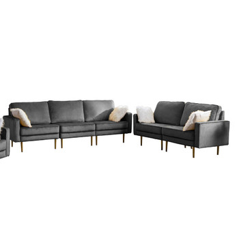 Lilola Home Theo Gray Velvet Sofa Loveseat Living Room Set with Pillows 81359-SL
