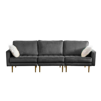 Lilola Home Theo Gray Velvet Sofa with Pillows 81359-S
