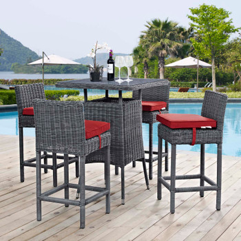 Modway Summon 5 Piece Outdoor Patio Sunbrella® Pub Set EEI-1971-GRY-RED-SET