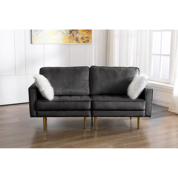 Lilola Home Theo Gray Velvet Loveseat with Pillows 81359-L
