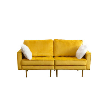 Lilola Home Theo Yellow Velvet Loveseat with Pillows 81359YW-L
