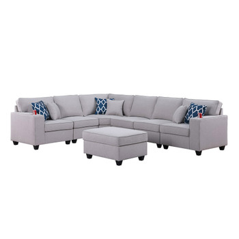 Lilola Home Cooper Light Gray Linen 7Pc Reversible L-Shape Sectional Sofa with Ottoman and Cupholder 89131-2B
