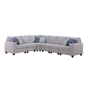 Lilola Home Cooper Light Gray Linen 6Pc Reversible L-Shape Sectional Sofa with Cupholder 89131-4A
