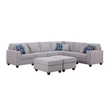 Lilola Home Cooper Light Gray Linen 8Pc Reversible L-Shape Sectional Sofa with Ottomans and Cupholder 89131-5A
