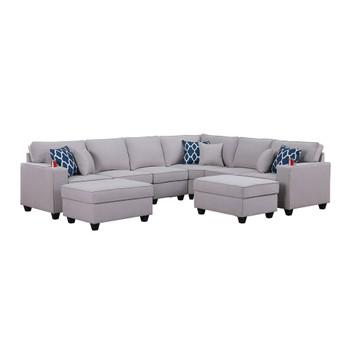 Lilola Home Cooper Light Gray Linen 8Pc Reversible L-Shape Sectional Sofa with Ottomans and Cupholder 89131-5A
