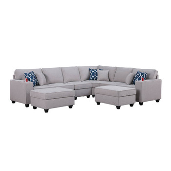 Lilola Home Cooper Light Gray Linen 8Pc Reversible L-Shape Sectional Sofa with Ottomans and Cupholder 89131-5B
