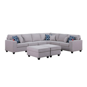 Lilola Home Cooper Light Gray Linen 8Pc Reversible L-Shape Sectional Sofa with Ottomans and Cupholder 89131-5B
