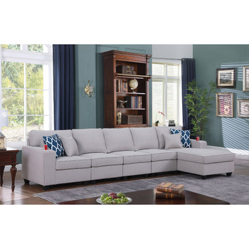 Lilola Home Cooper Light Gray Linen 5Pc Sectional Sofa Chaise with Cupholder 89131-9
