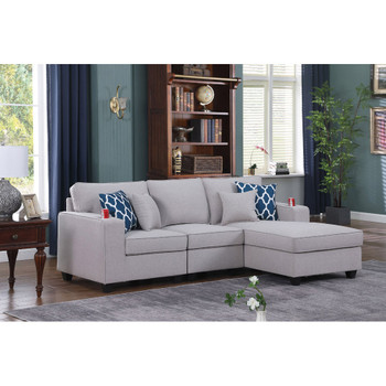 Lilola Home Cooper Light Gray Linen Sectional Sofa Chaise with Cupholder 89131-10
