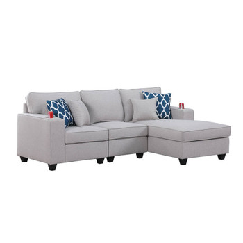 Lilola Home Cooper Light Gray Linen Sectional Sofa Chaise with Cupholder 89131-10
