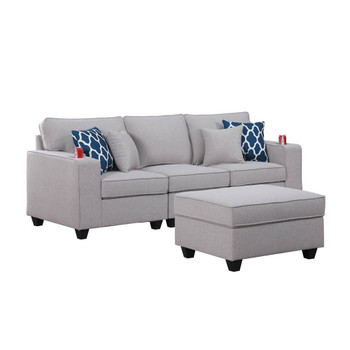 Lilola Home Cooper Light Gray Linen Sofa with Ottoman and Cupholder 89131-14A
