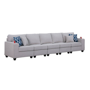 Lilola Home Cooper Light Gray Linen 5-Seater Sofa with Cupholder 89131-18

