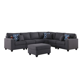 Lilola Home Cooper Dark Gray Linen 7Pc Reversible L-Shape Sectional Sofa with Ottoman and Cupholder 89132-2D
