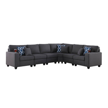 Lilola Home Cooper Dark Gray Linen 6Pc Reversible L-Shape Sectional Sofa with Cupholder 89132-4B
