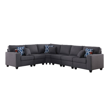 Lilola Home Cooper Dark Gray Linen 6Pc Reversible L-Shape Sectional Sofa with Cupholder 89132-4B
