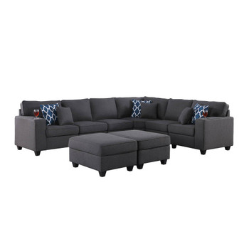 Lilola Home Cooper Dark Gray Linen 8Pc Reversible L-Shape Sectional Sofa with Ottomans and Cupholder 89132-5A
