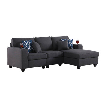 Lilola Home Cooper Dark Gray Linen Sectional Sofa Chaise with Cupholder 89132-10
