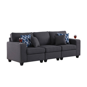 Lilola Home Cooper Dark Gray Linen Sofa with Cupholder 89132-13
