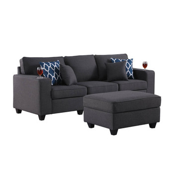 Lilola Home Cooper Dark Gray Linen Sofa with Ottoman and Cupholder 89132-14A
