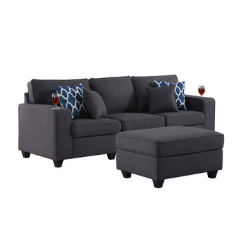 Lilola Home Cooper Dark Gray Linen Sofa with Ottoman and Cupholder 89132-14B
