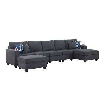 Lilola Home Cooper Stone Gray Woven Fabric 6Pc Sectional Sofa Chaise with Ottoman and Cupholder 89133-7A
