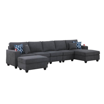 Lilola Home Cooper Stone Gray Woven Fabric 6Pc Sectional Sofa Chaise with Ottoman and Cupholder 89133-7B
