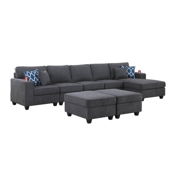 Lilola Home Cooper Stone Gray Woven Fabric Sectional Sofa Chaise with 2 Ottomans and Cupholder 89133-8
