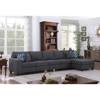 Lilola Home Cooper Stone Gray Woven Fabric 5Pc Sectional Sofa Chaise with Cupholder 89133-9
