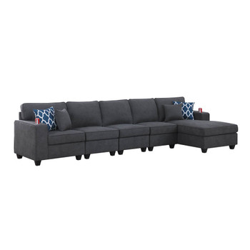 Lilola Home Cooper Stone Gray Woven Fabric 5Pc Sectional Sofa Chaise with Cupholder 89133-9
