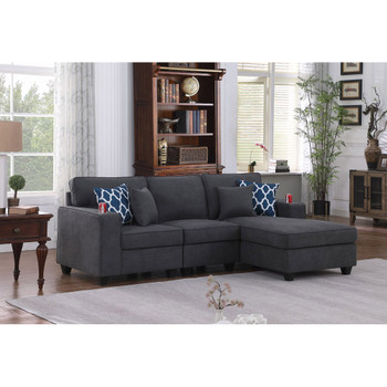 Lilola Home Cooper Stone Gray Woven Fabric Sectional Sofa Chaise with Cupholder 89133-10
