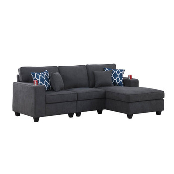 Lilola Home Cooper Stone Gray Woven Fabric Sectional Sofa Chaise with Cupholder 89133-10
