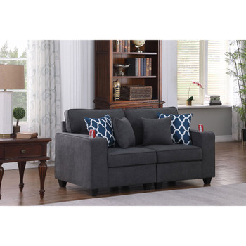 Lilola Home Cooper Stone Gray Woven Fabric Loveseat with Cupholder 89133-12
