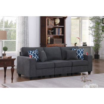 Lilola Home Cooper Stone Gray Woven Fabric Sofa with Cupholder 89133-13
