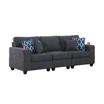 Lilola Home Cooper Stone Gray Woven Fabric Sofa with Cupholder 89133-13
