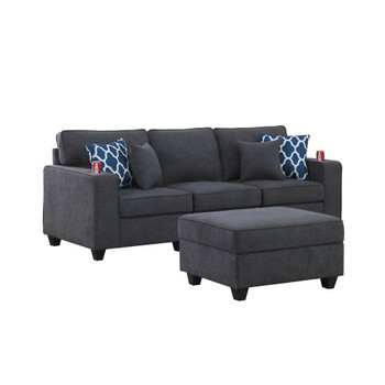 Lilola Home Cooper Stone Gray Woven Fabric Sofa with Ottoman and Cupholder 89133-14A
